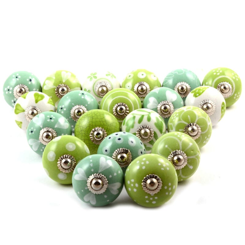 Eleet Assorted Ceramic Cabinet Knobs - Vintage Cabinet Cupboard Door & Drawer Pulls Chrome Hardware (Ceramic Knobs Set of 20, Green & White) - Image 1